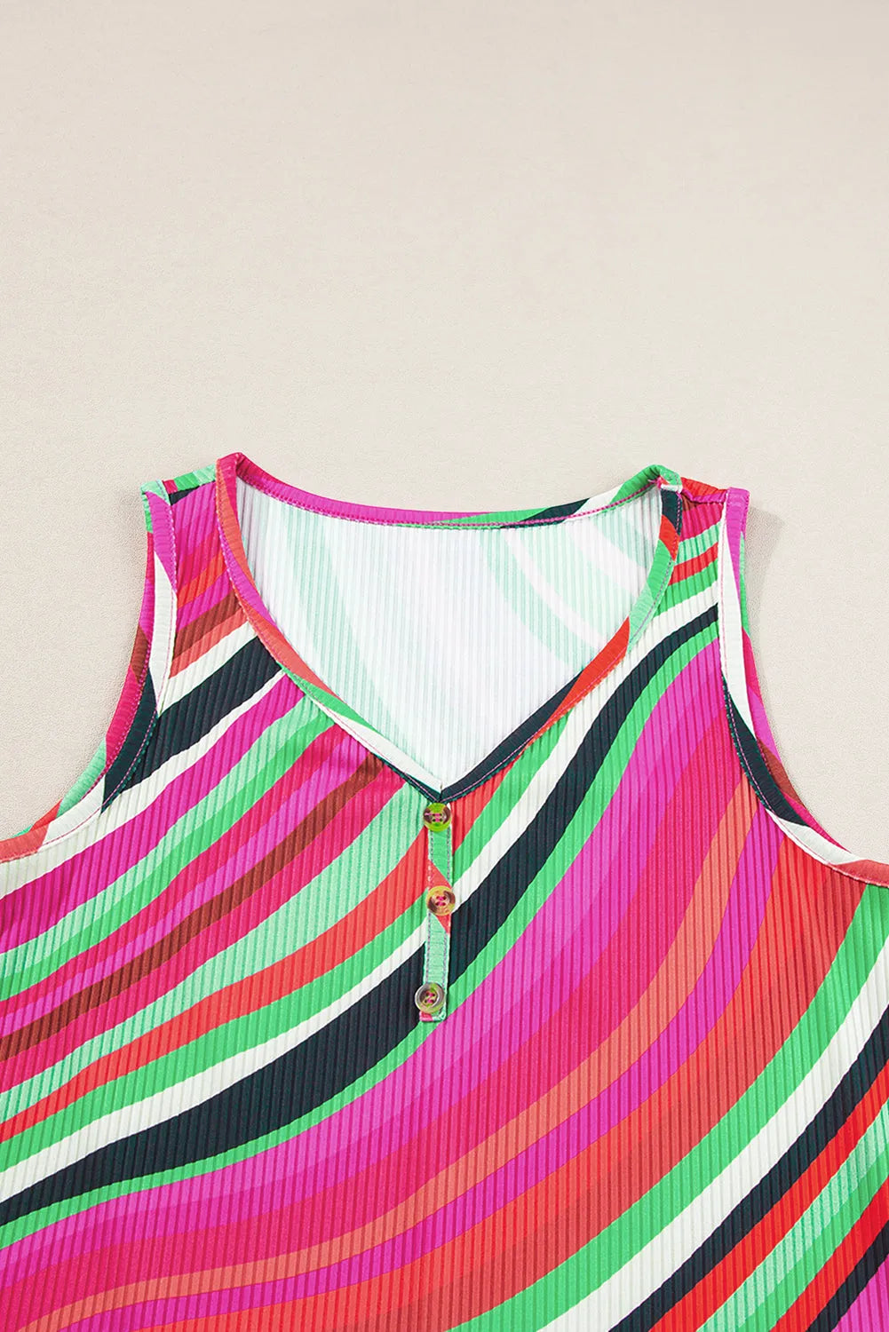 Purple Wavy Striped Buttoned V Neck Tank Top - Chic Meadow Boutique 