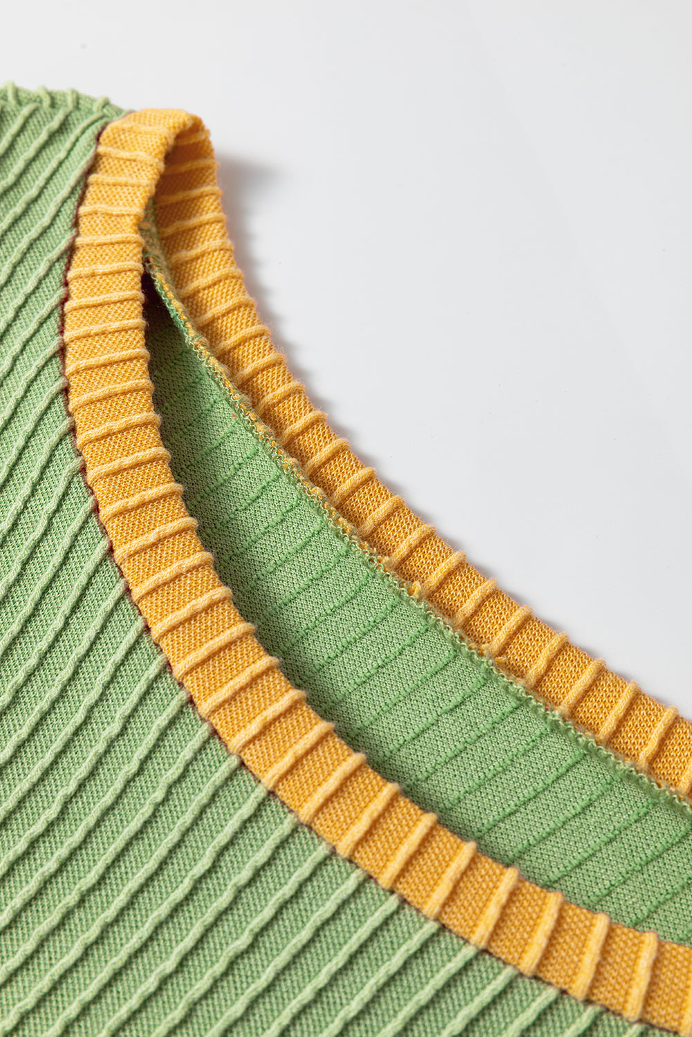 Grass Green Color Block Corded Knit Crew Neck Tee