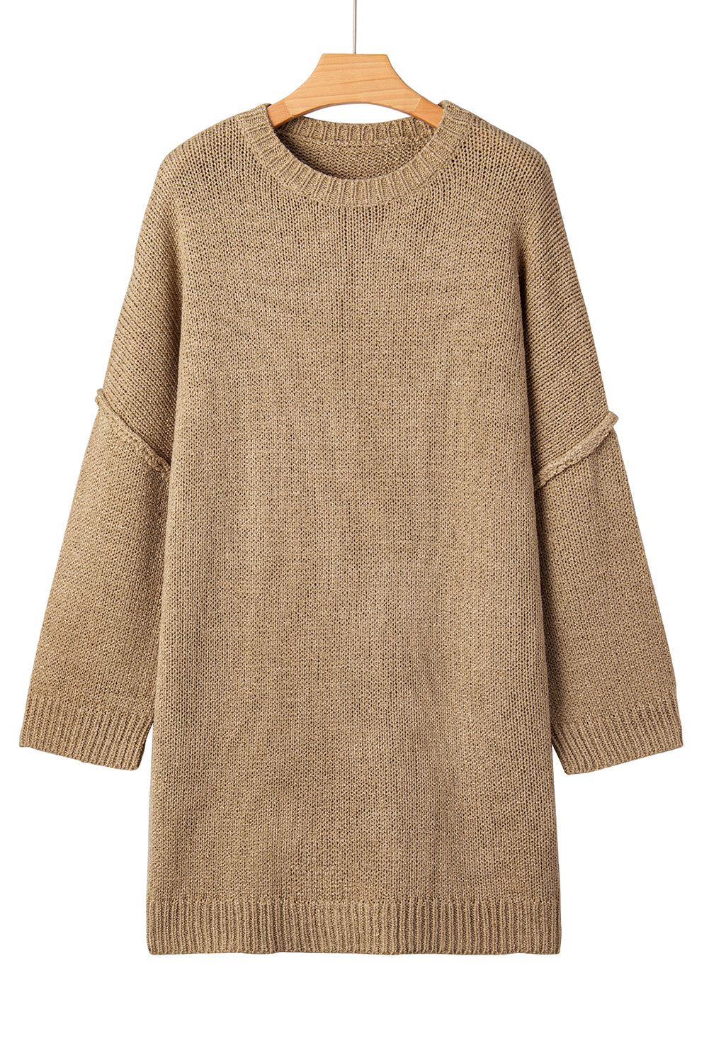 Pale Khaki Oversize Drop Shoulder Slouchy Sweater Dress