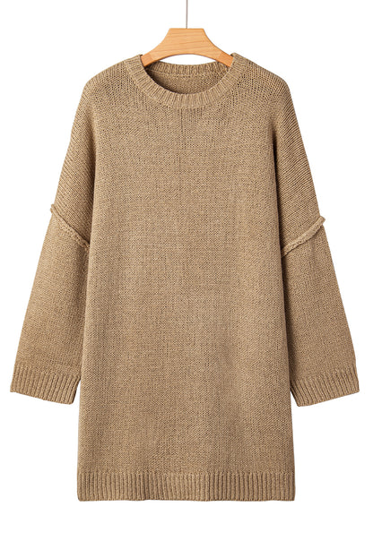 Pale Khaki Oversize Drop Shoulder Slouchy Sweater Dress