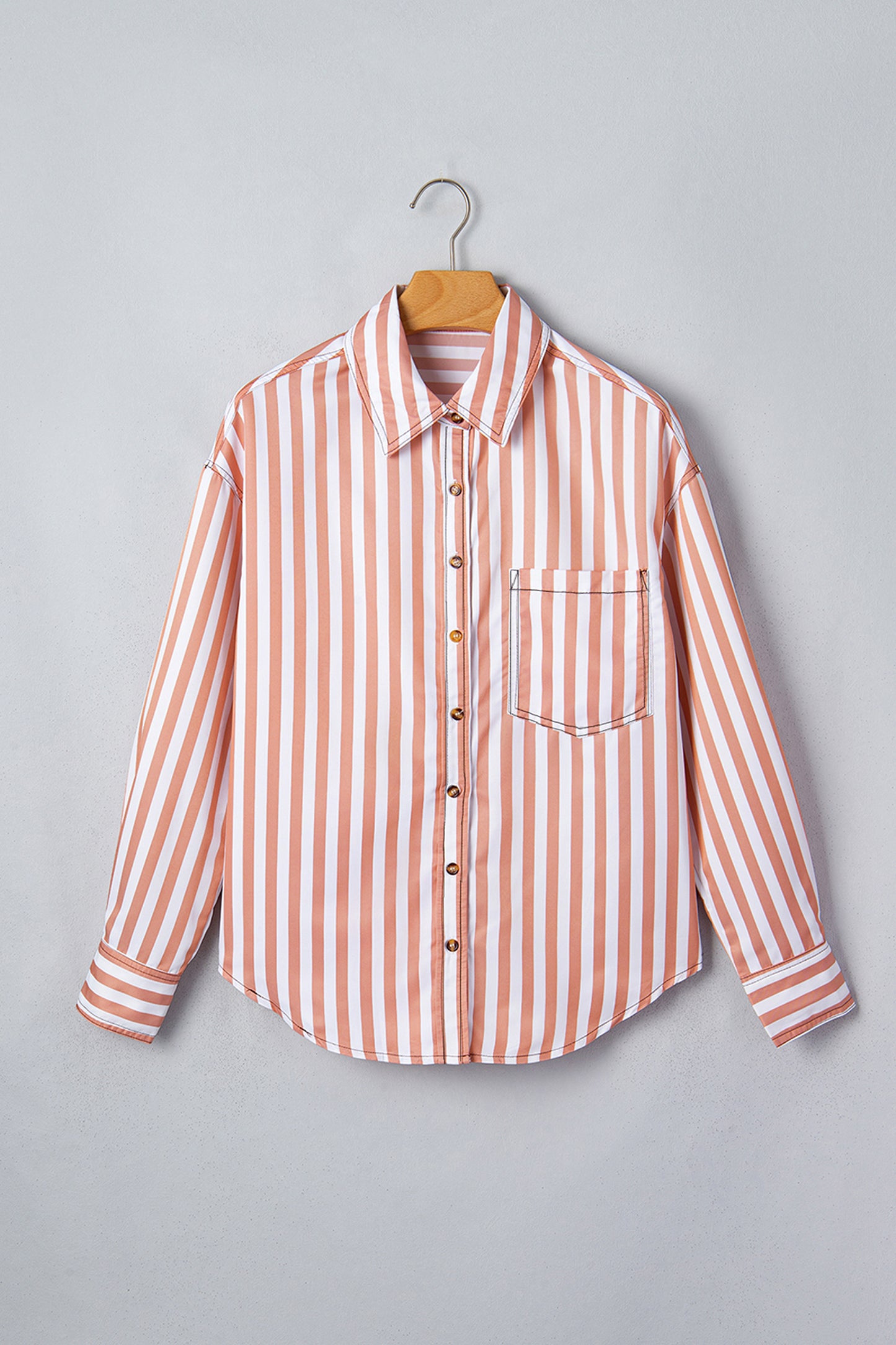 Brown Stripe Western Button Down Long Sleeve Casual Shirt