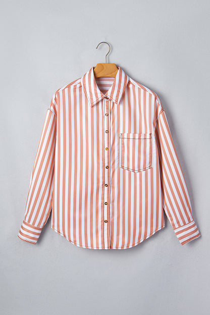 Brown Stripe Western Button Down Long Sleeve Casual Shirt