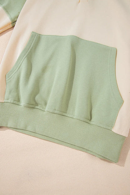 Laurel Green Colorblock Patchwork Buttoned Collar Kangaroo Pocket Sweatshirt - Chic Meadow Boutique 