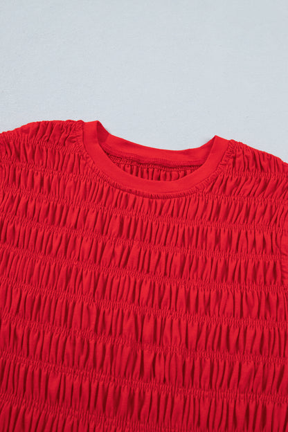 Fiery Red Shirred Slim Fit Ruffle Hem Tank Top