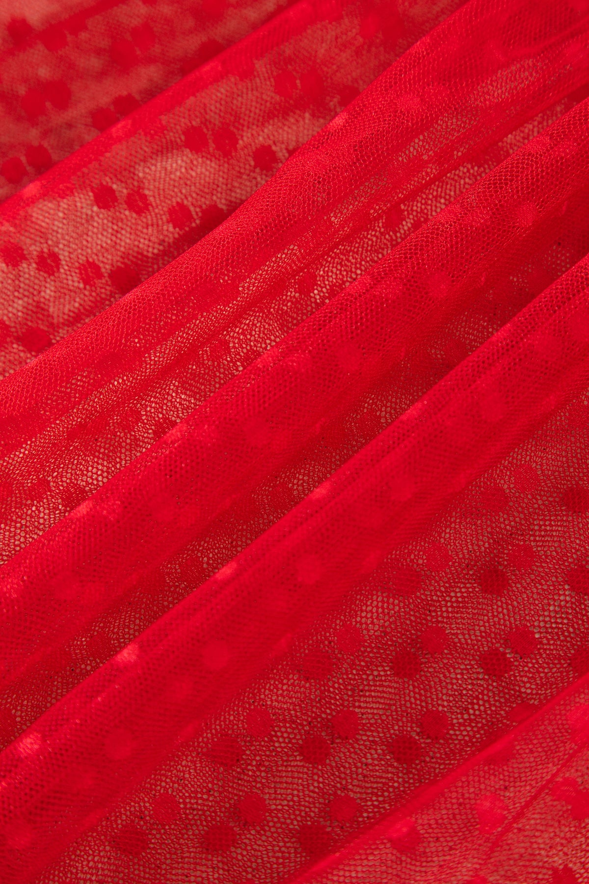 Fiery Red Tiered Tulle Smocked Bodice Puff Sleeve Dress