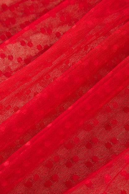 Fiery Red Tiered Tulle Smocked Bodice Puff Sleeve Dress