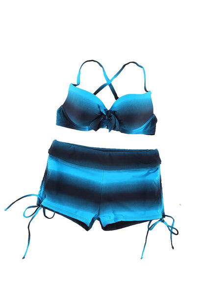 Blue Black Ombre Shading Push Up Bikini and Boardshort - Chic Meadow Boutique 