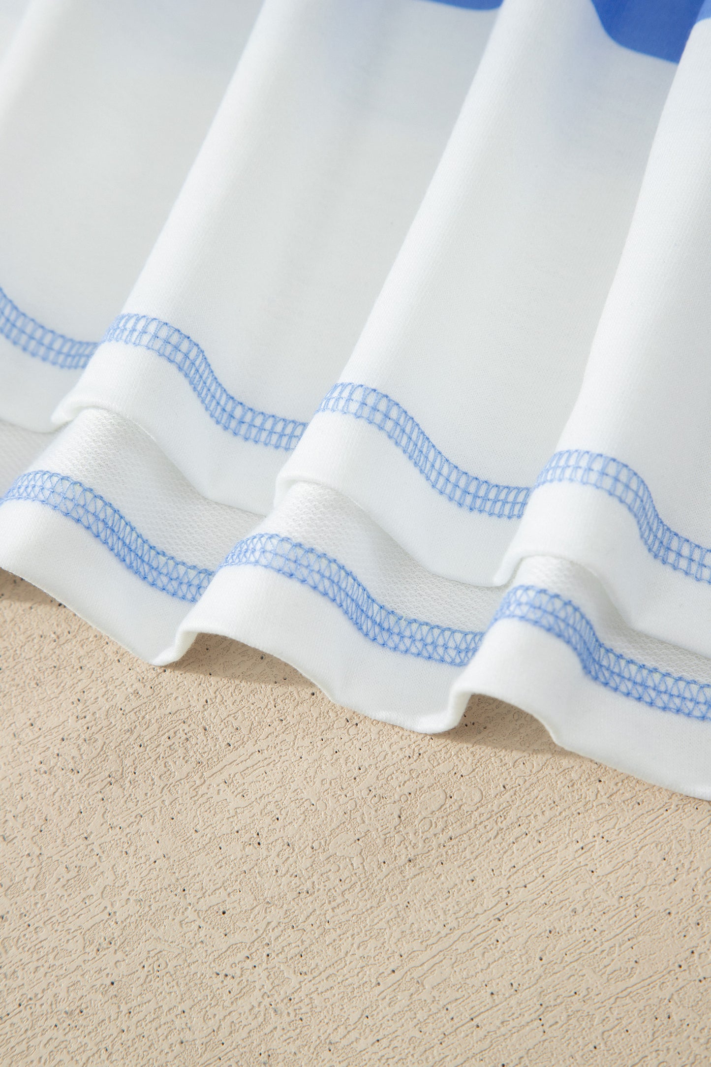 Sky Blue Stripe Drop Shoulder Zipped Collar T Shirt Plus Size Shorts Set