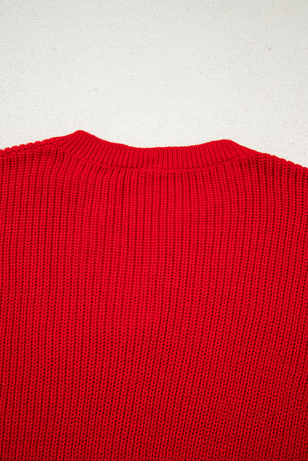 Racing Red Solid Textured Knit V Neck Drop Shoulder Sweater