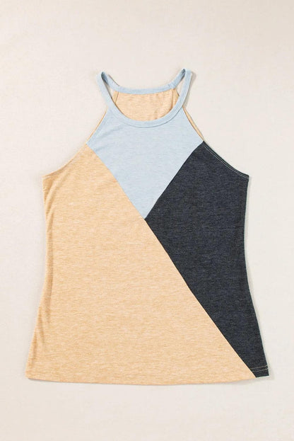 Tops/Tank Tops Light French Beige Geometric Color Block Sleeveless Top