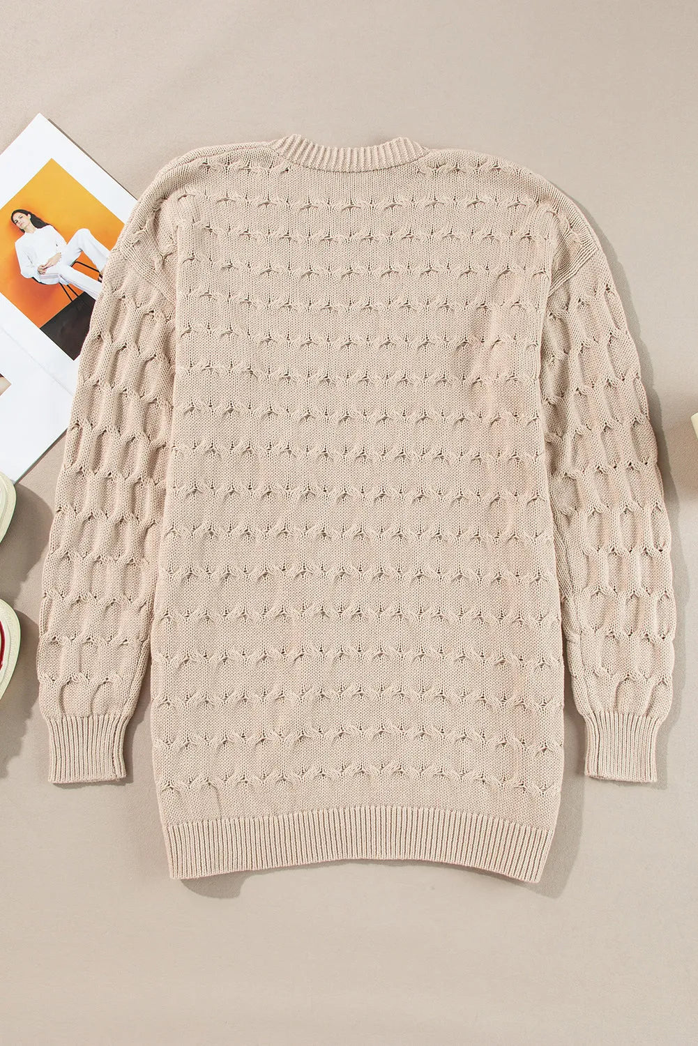 Jet Stream Cable Knit Eyelet Side Pockets Baggy Cardigan - Chic Meadow Boutique 