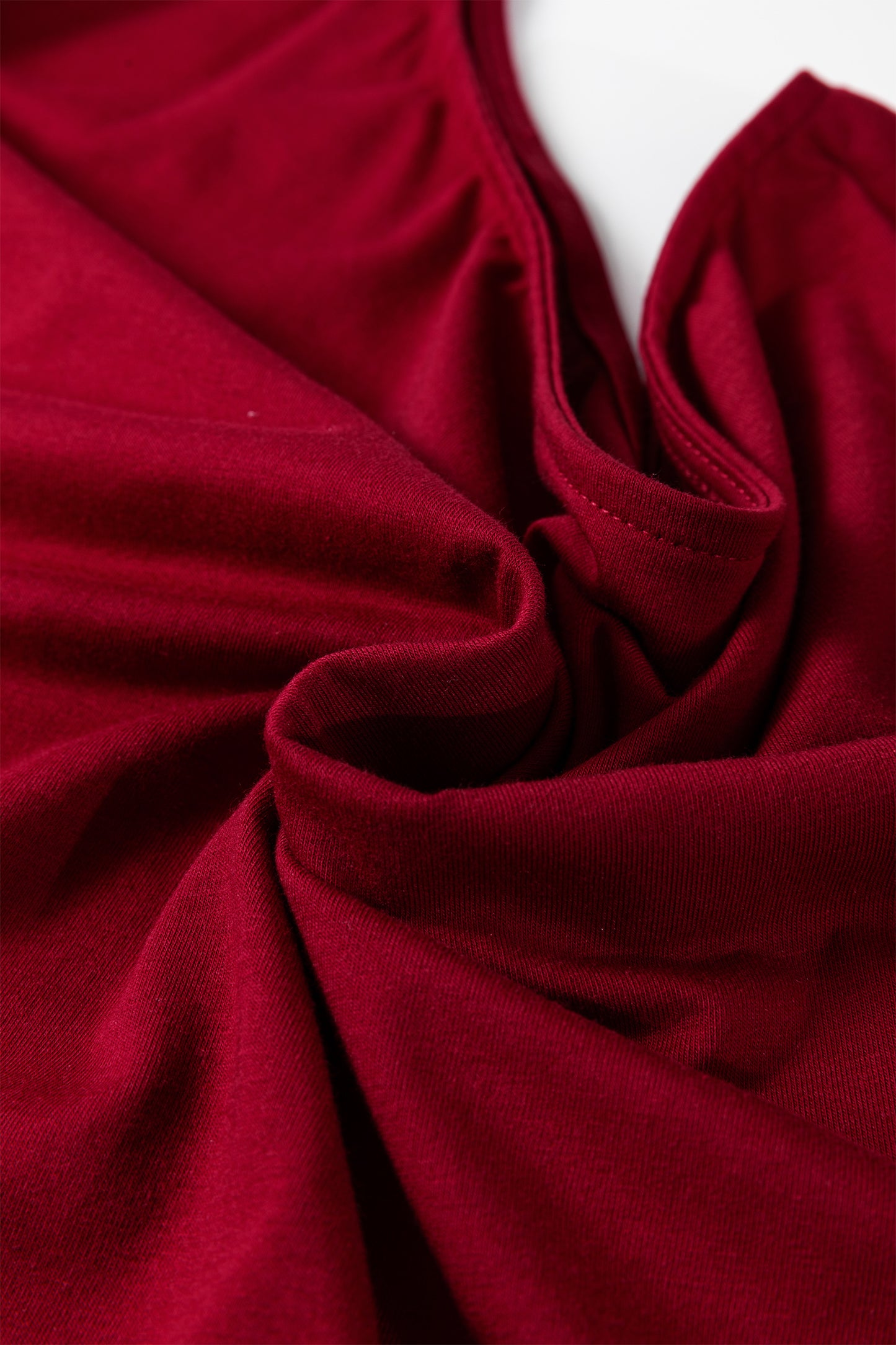 Burgundy Plus Size Solid Color Asymmetric Neck Short Sleeve Blouse