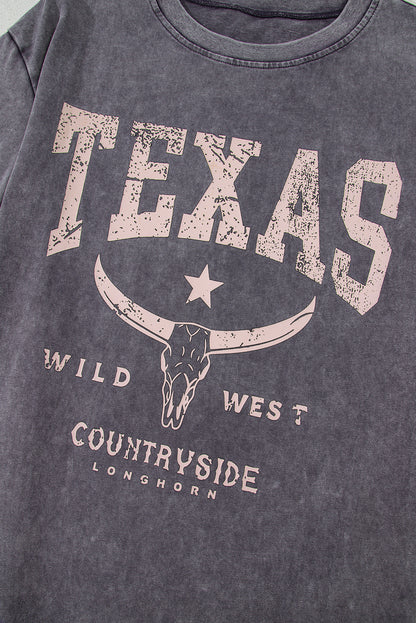 Medium Grey TEXAS Steer Head Graphic Mineral Wash Oversized T Shirt