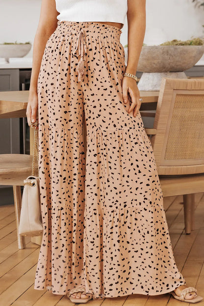 Brown Ruffle Wide Leg Dalmatian Palazzo Pants - Chic Meadow Boutique 