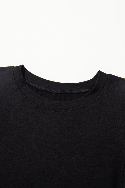 Black Hollow Out Embroidered Short Sleeve O Neck Top