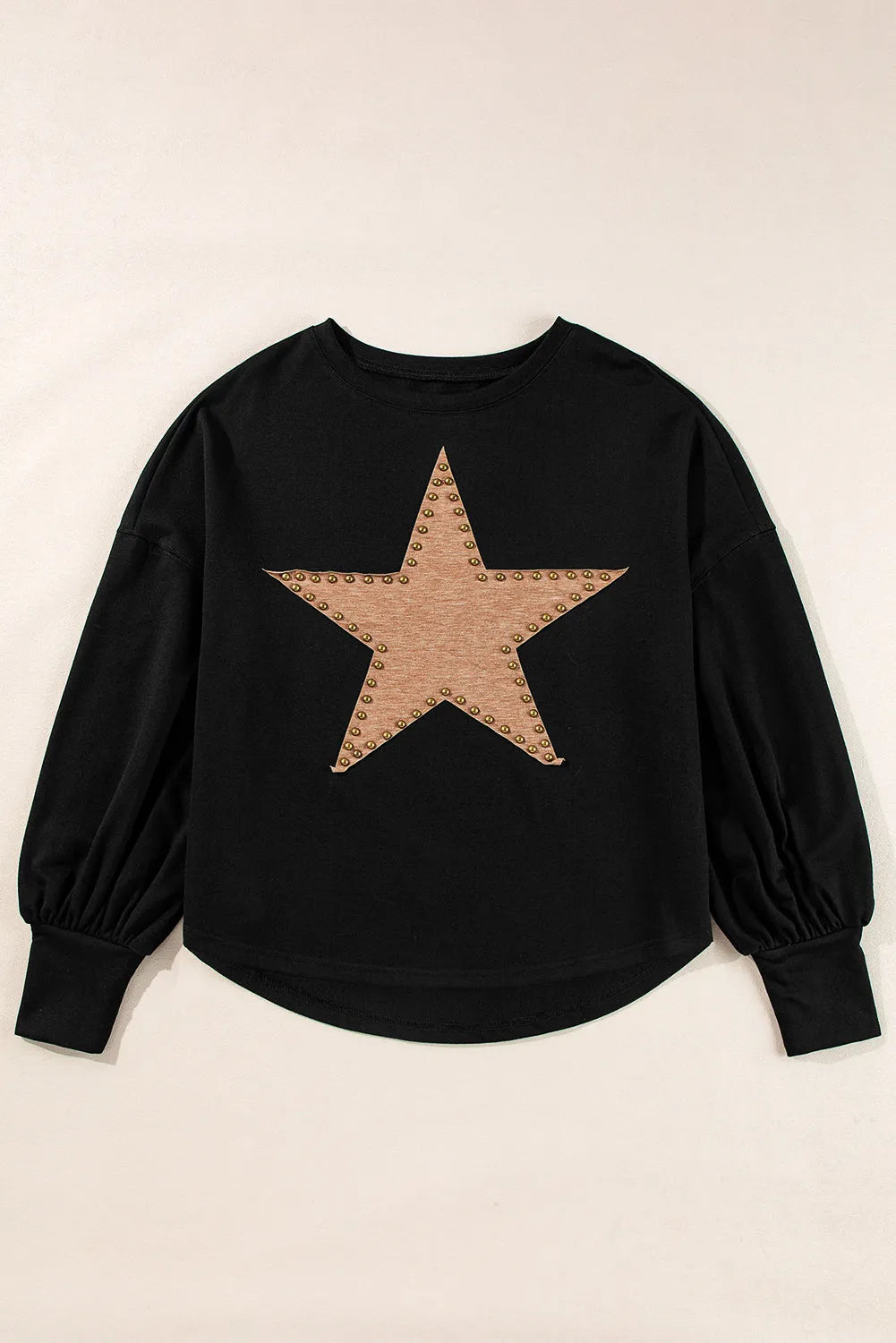 Black Studded Star Graphic Oversized Long Sleeve Top - Chic Meadow Boutique 