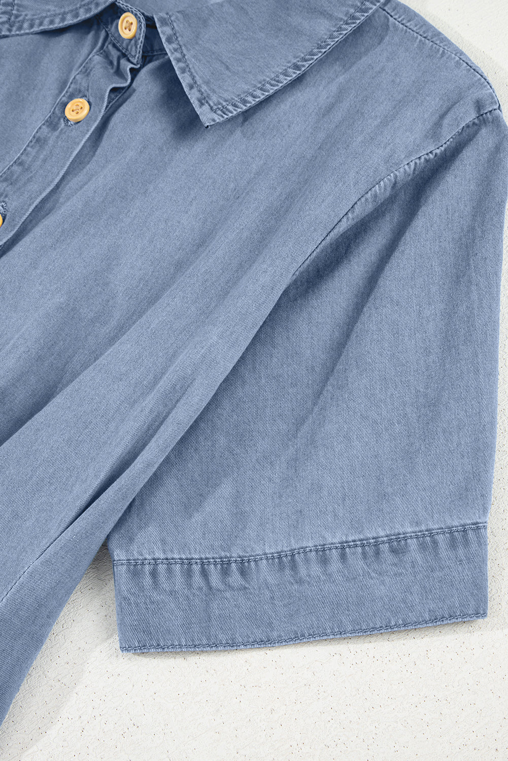 Myosotis Denim Pleated Slim Waist Short Sleeve Shirt Dress