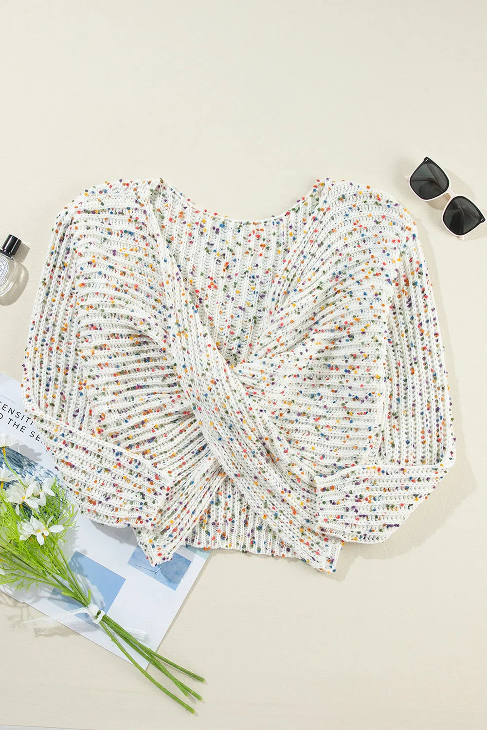 White Confetti Reversible Twist Sweater - Chic Meadow Boutique 