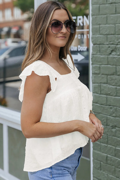 White Square Neck Textured Flowy Tank Top - Chic Meadow Boutique 