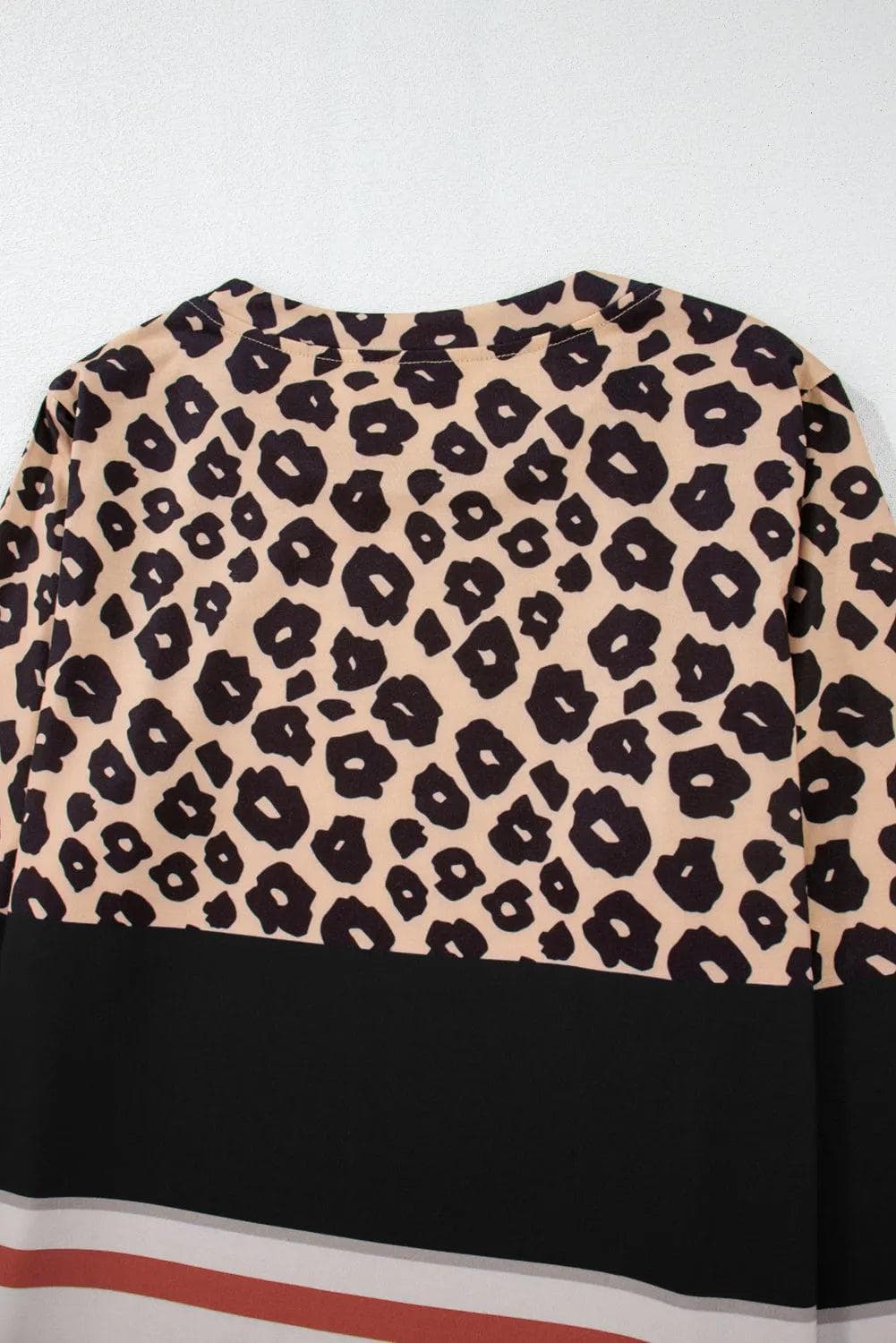 Tops/Long Sleeve Tops Khaki Leopard Color Block Crewneck Long Sleeve Top