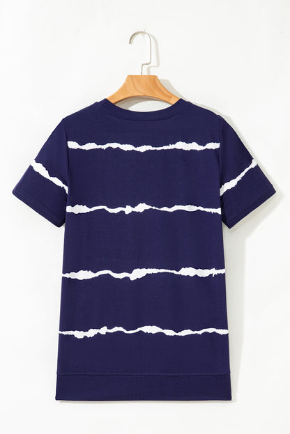 Blue Tie-dye Stripe Casual T-Shirt