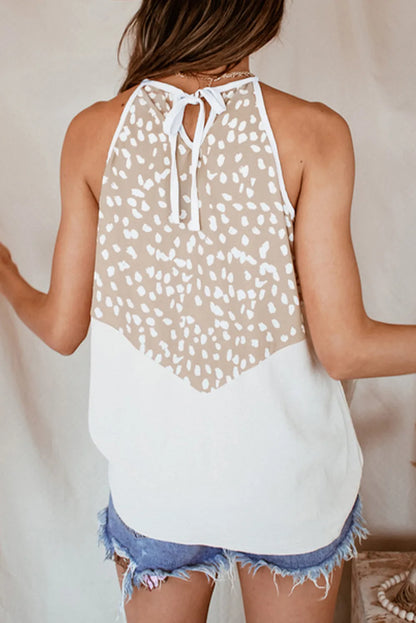 Spotted Print Splice Halter Tank - Chic Meadow Boutique 