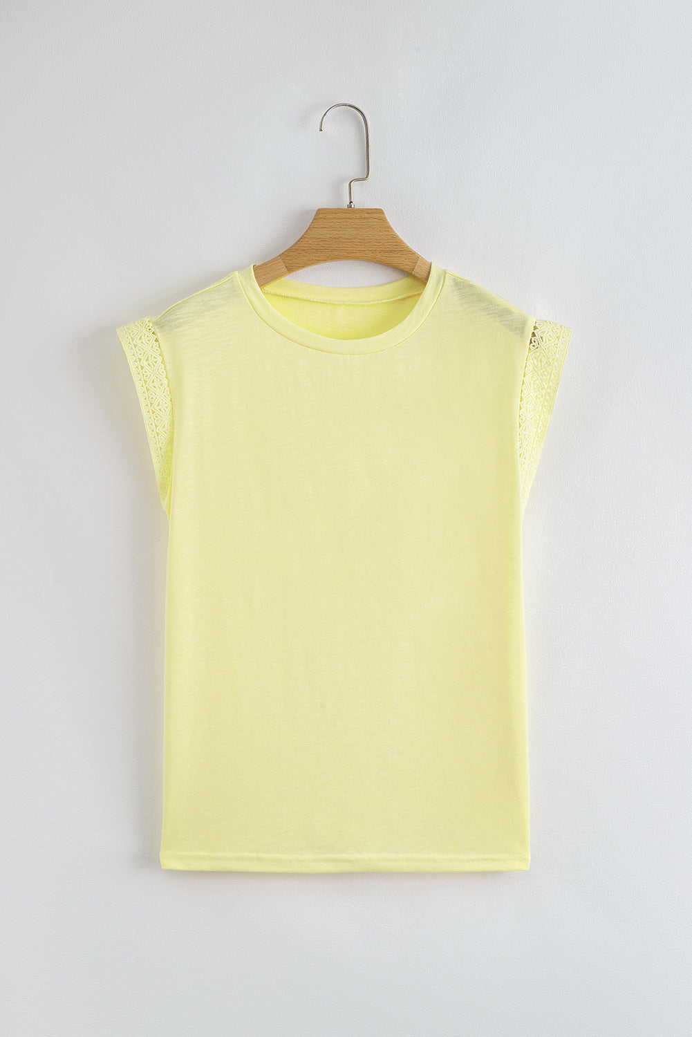 Yellow Cream Lace Patchwork Cap Sleeve Round Neck T Shirt