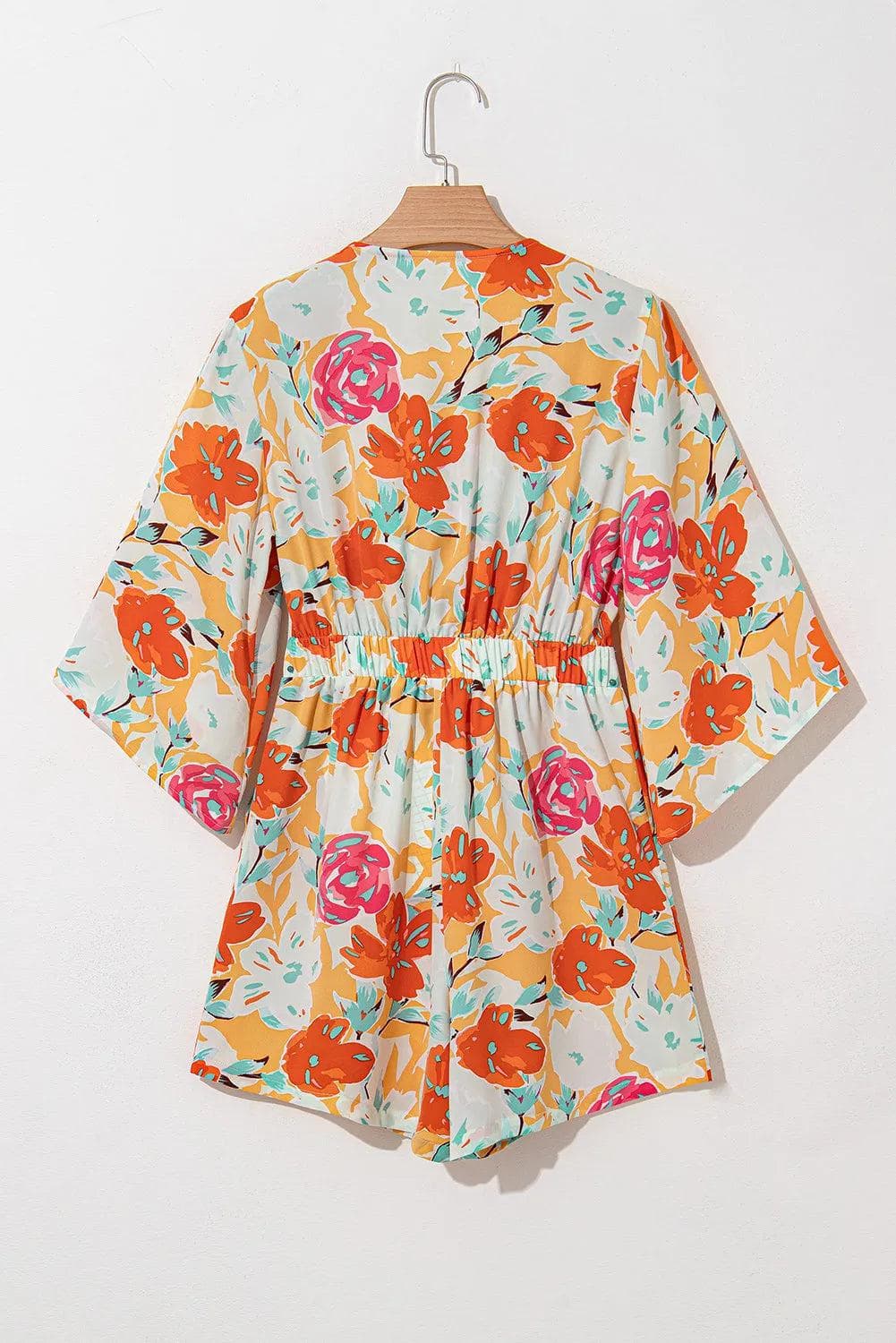 Bottoms/Jumpsuits & Rompers Orange Blooming Floral Print Front Tie Romper