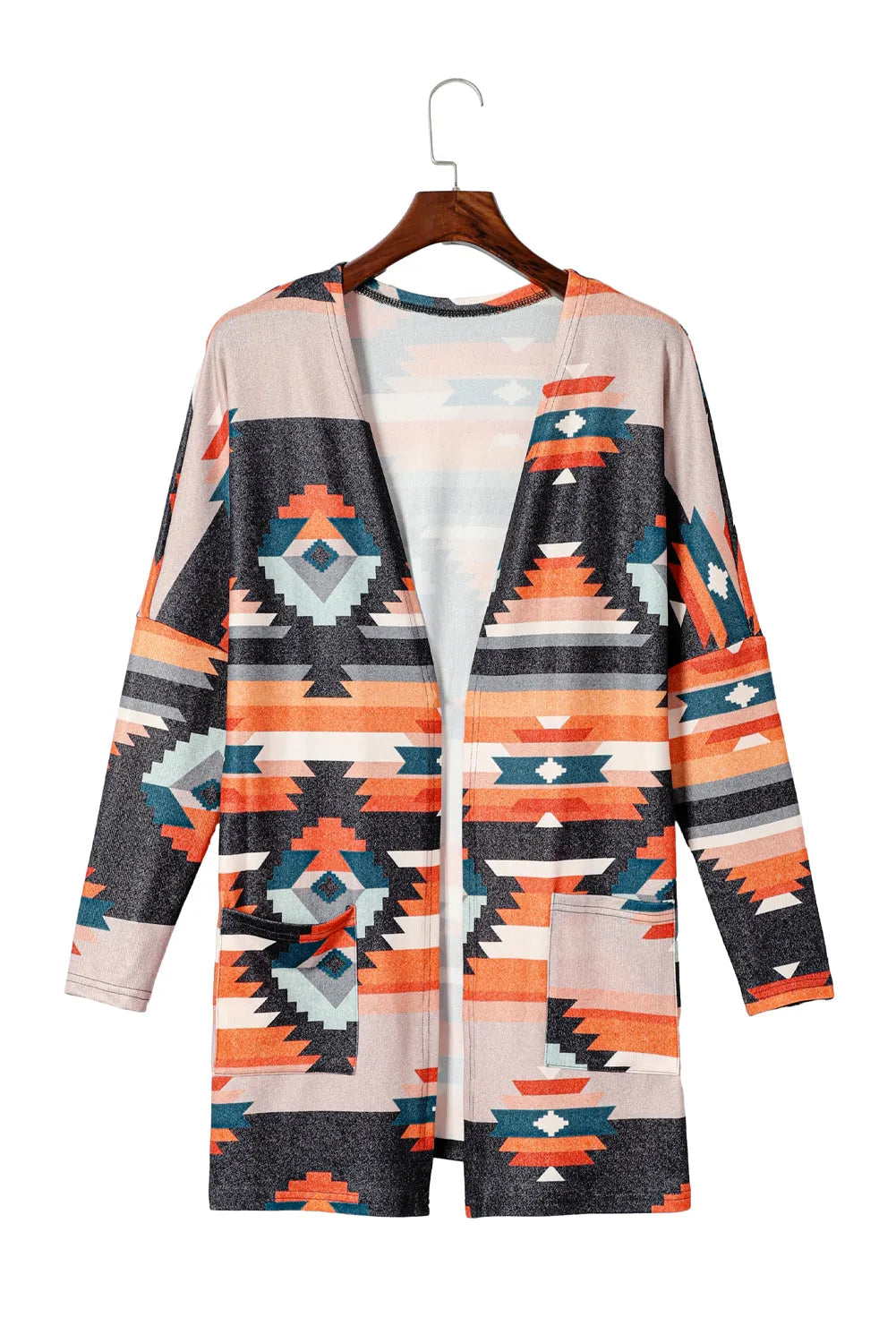 Orange Western Tribal Aztec Print Cardigan - Chic Meadow Boutique 