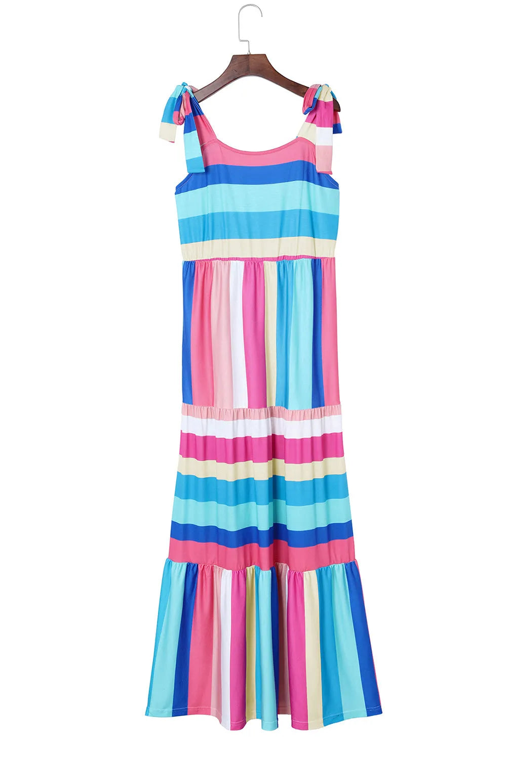 Multicolor Color Block Striped Bow Knot Straps Maxi Dress - Chic Meadow Boutique 