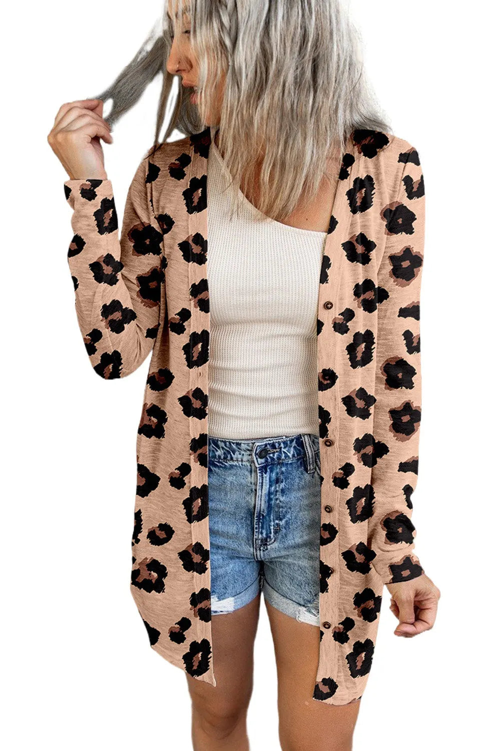 Leopard Printed Open Front Cardigan - Chic Meadow Boutique 