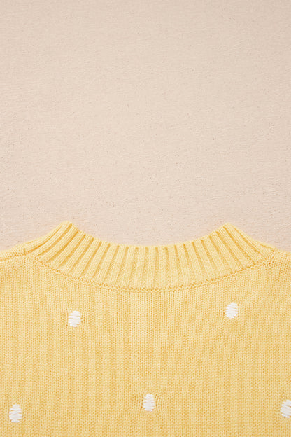 Yellow Cream Elegant Polka Dot Bubble Short Sleeve Sweater