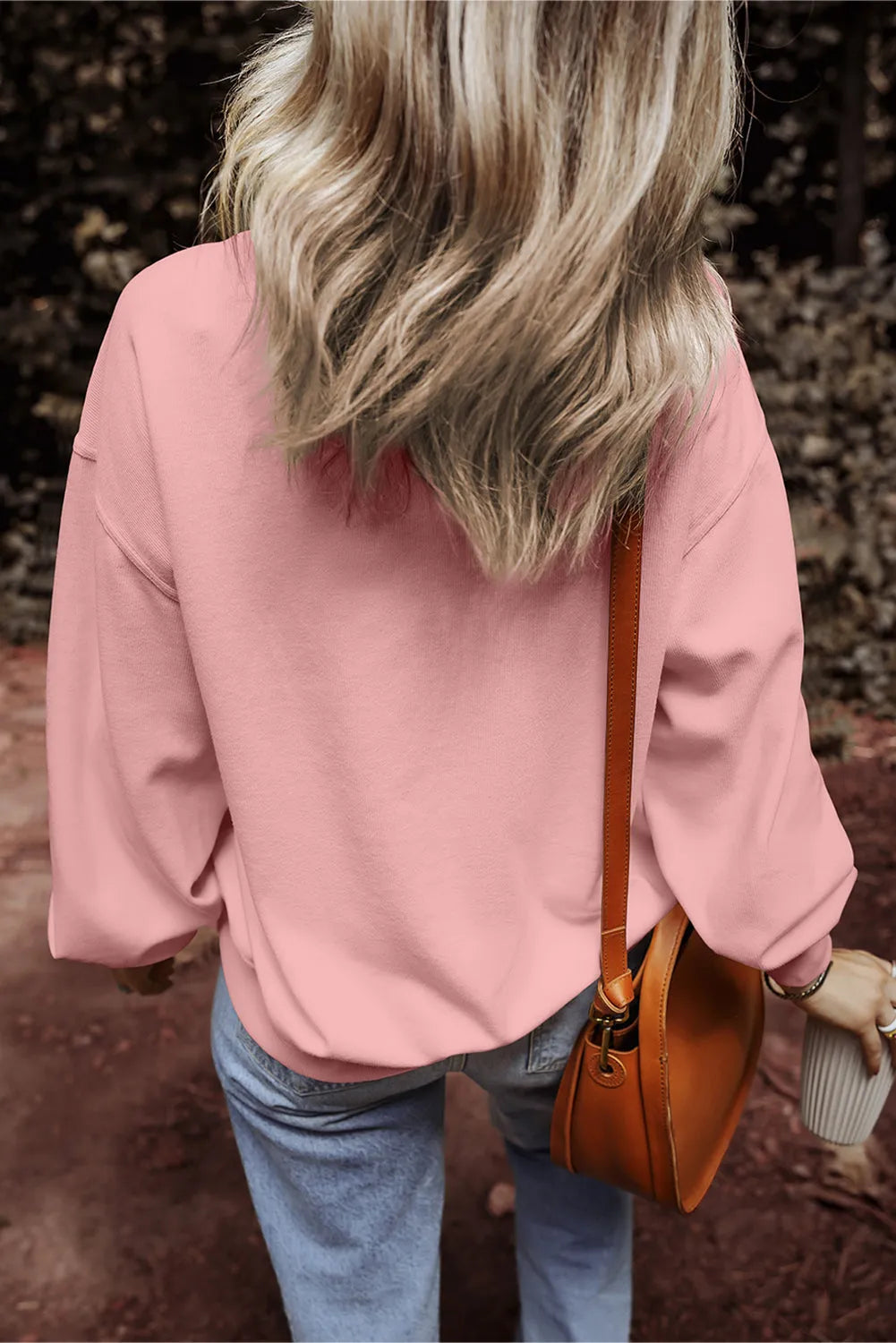 Pink Loose Drop Shoulder Ribbed Sweatshirt - Chic Meadow Boutique 