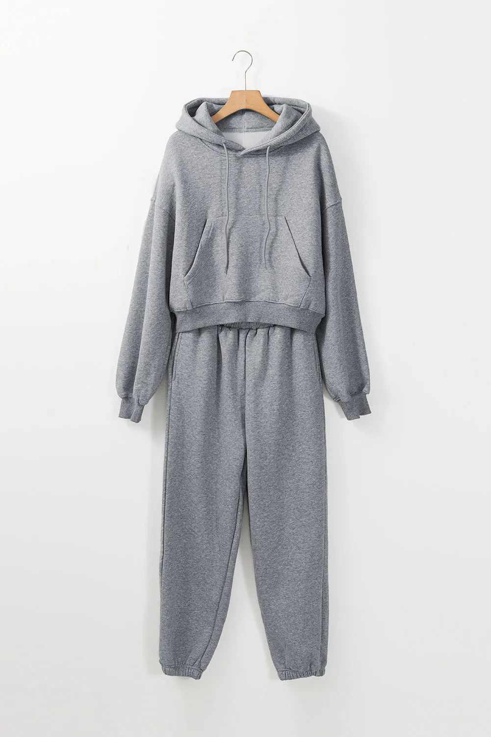 Gray Solid Drop Shoulder Hoodie and Joggers Activewear Set - Chic Meadow Boutique 