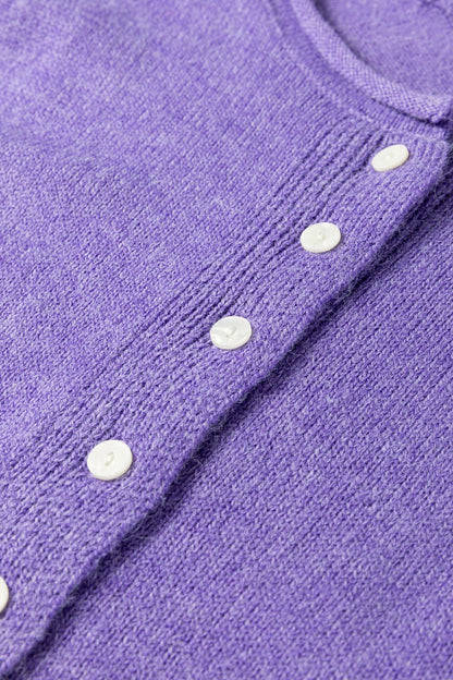 Wisteria Solid Color Knit Button Drop Shoulder Sweater Cardigan