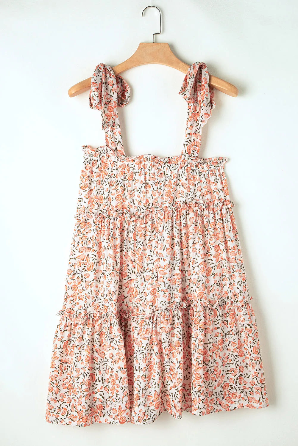 Orange Floral Knotted Straps Tiered Babydoll Dress - Chic Meadow Boutique 