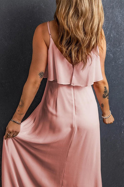 Dresses/Maxi Dresses Light Pink Spaghetti Straps V Neck Ruffled Split Long Dress