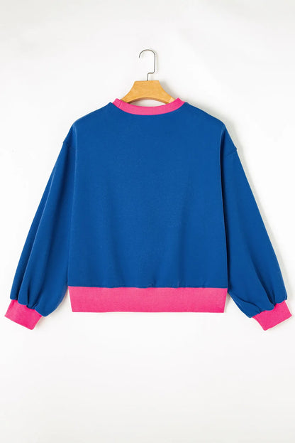 Blue Colorblock Bubble Sleeve Sweatshirt - Chic Meadow Boutique 