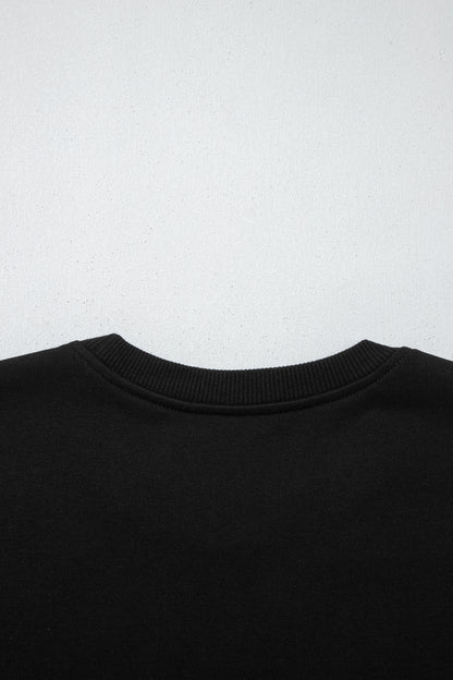 Black Solid Color Oversize Slit Sweatshirt Ribbed Leggings 2pcs Set