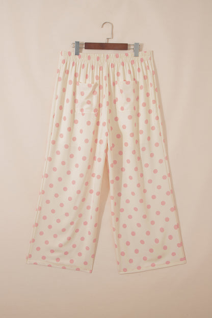 White Polka Dot Print Patched Pocket Loose Pants