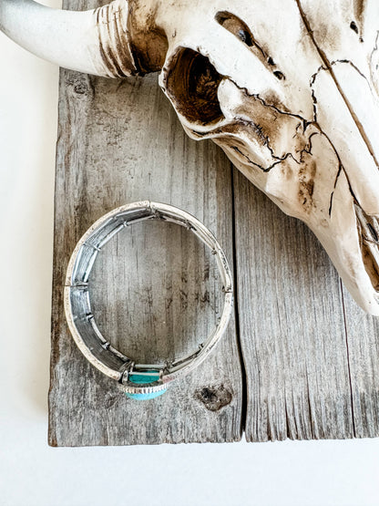 Western Semi Stone Aztec Texture Double Stretch Bracelet