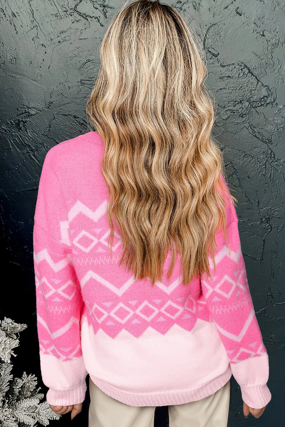 Pink Western Aztec Geometric Drop Shoulder Sweater - Chic Meadow Boutique 