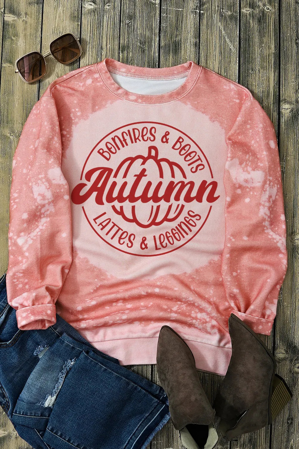 Pink Tie Dye Autumn Pumpkin Graphic Drop Shoulder Sweatshirt - Chic Meadow Boutique 