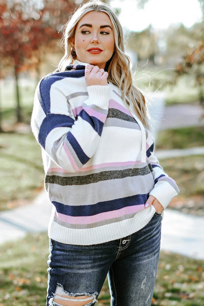 Stripe Plus Size Striped Hooded Knit Sweater - Chic Meadow Boutique 