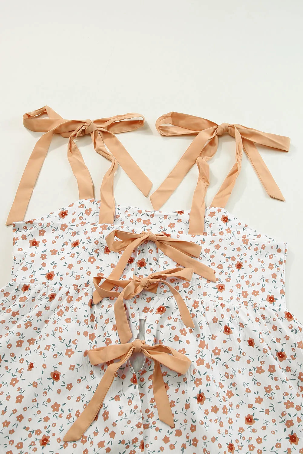 White Tied Shoulder Floral Print Babydoll Tank - Chic Meadow Boutique 