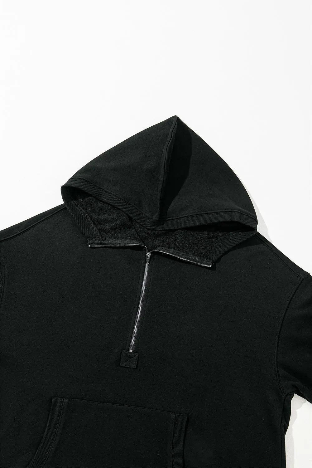 Black Solid Kangaroo Pocket Half Zipper Oversized Hoodie - Chic Meadow Boutique 