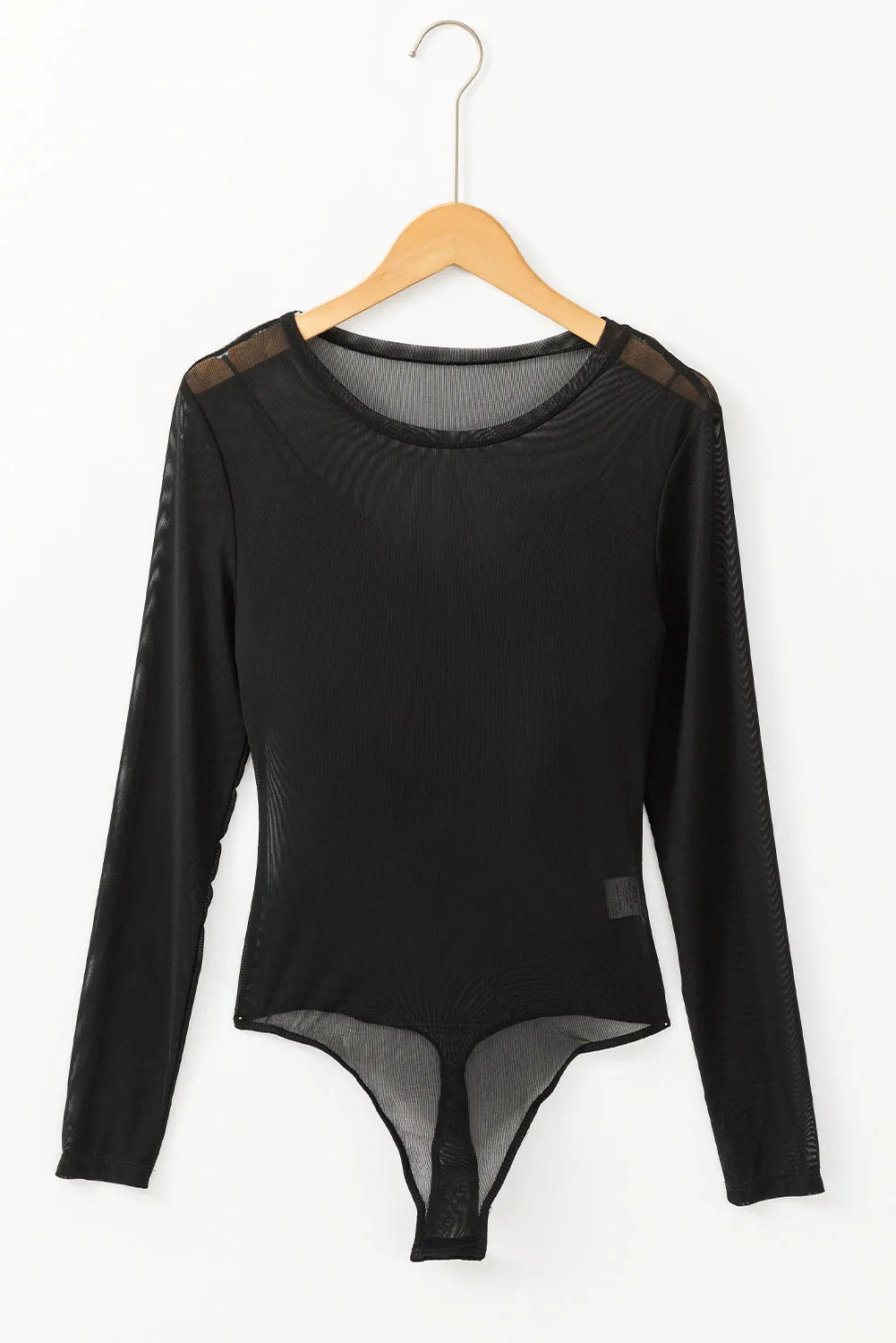 Black Mesh Long Sleeve Slim Fit Bodysuit - Chic Meadow Boutique 