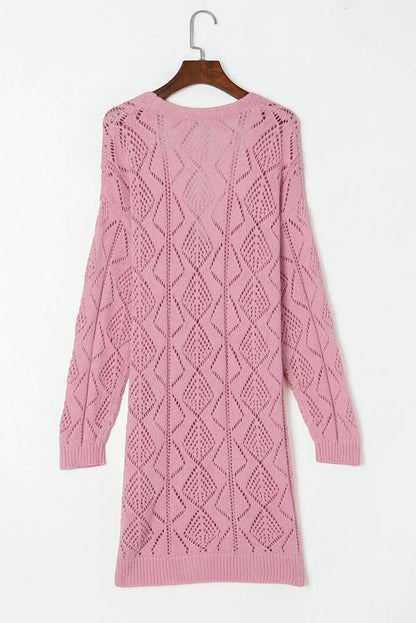 Pink Hollow-out Openwork Knit Cardigan - Chic Meadow Boutique 