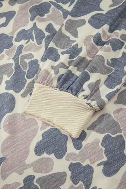 Multicolour Casual Camo V-Neck Buttoned Plus Size Sweatshirt