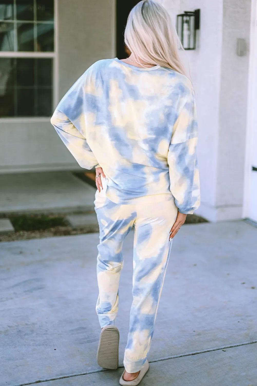 Multicolor Tie Dye Henley Top and Drawstring Pants Outfit - Chic Meadow Boutique 